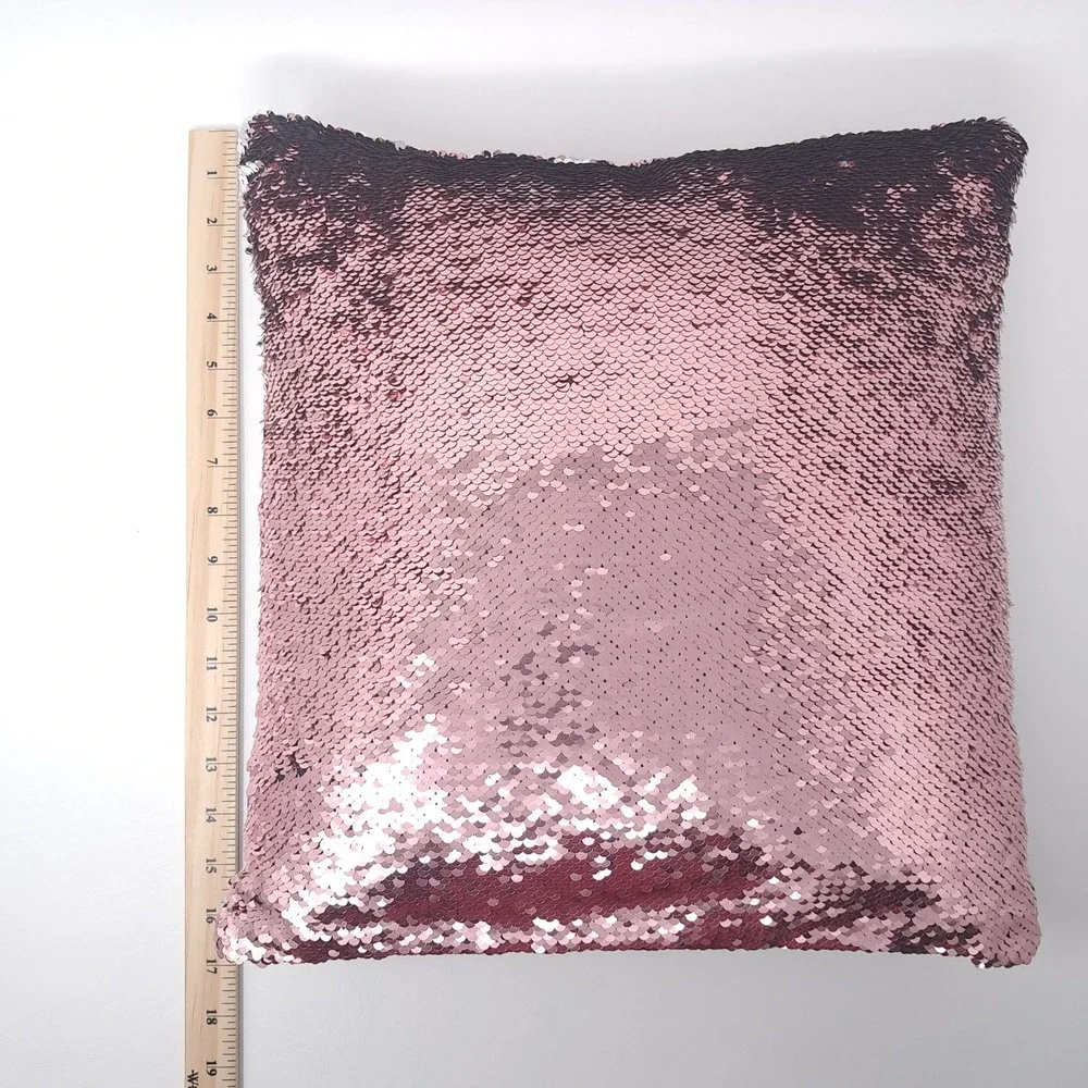Pink Silver Reversible Sequin Pillow 17x17 Mermaid Flip Color Changing Cushion